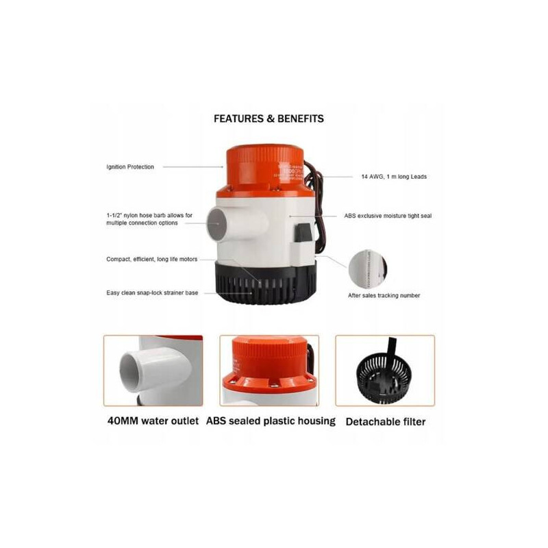 High-Performance Bilge Pump SEAFLO 3500 GPH – 180 L/min, 12 V